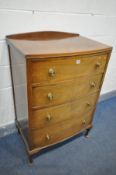 A WALNUT BOWFRONT CHEST OF FOUR DRAWERS, on cabriole legs, width 76cm x depth 51cm x height 111cm (