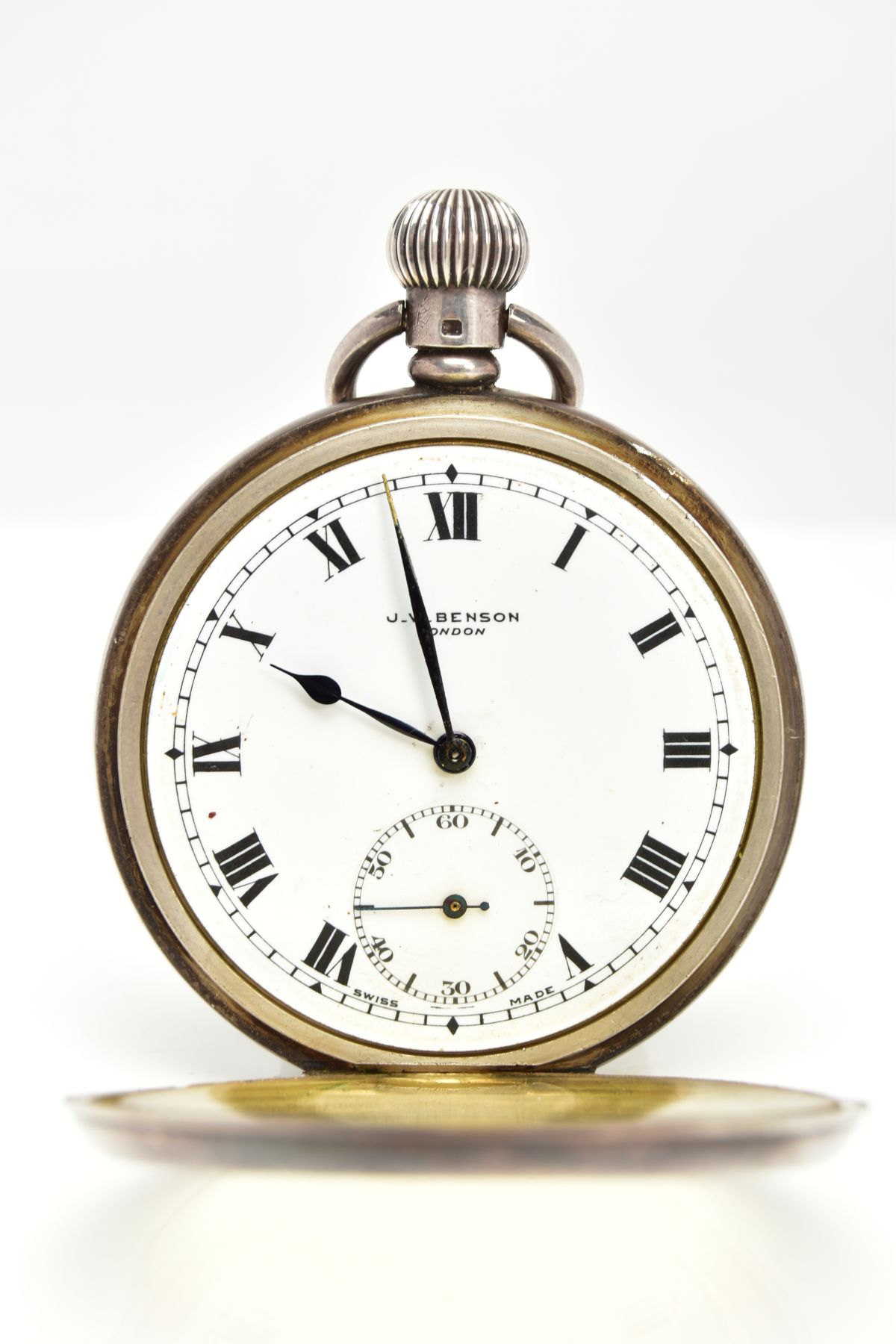 A SILVER 'J.W.BENSON' OPEN FACE POCKET WATCH, round white ceramic dial signed 'J.W.Benson, - Image 5 of 5