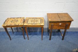 AN ART DECO OAK SEWING BOX, with sewing contents, along with a pair Sorrento musical box (3) (