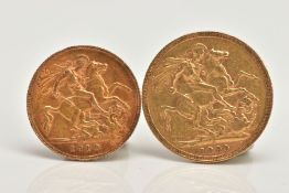 FULL AND HALF GOLD SOVEREIGN COINS, to include a Victoria 1890 Sydney mint full gold sovereign coin,