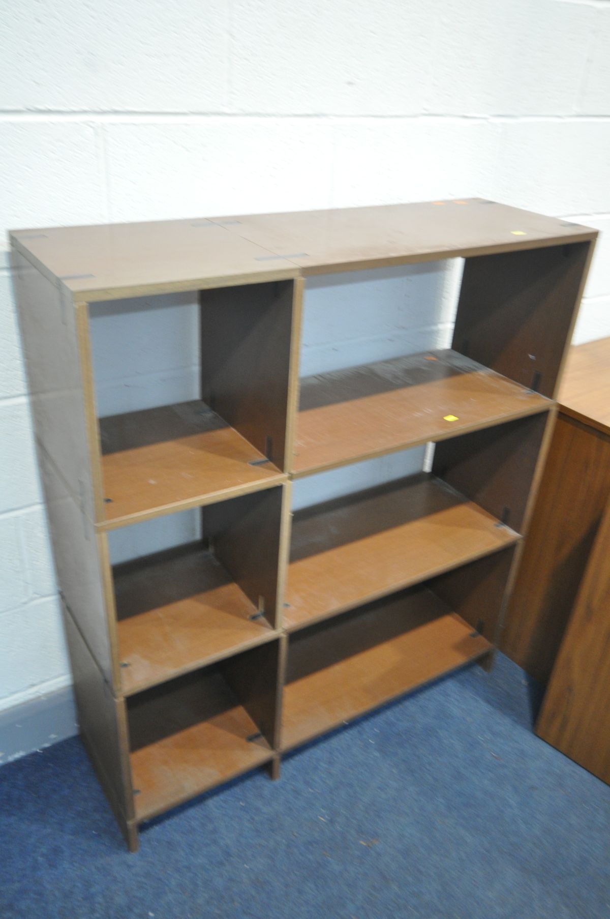 A TEAK FINISH TWO DOOR DESK, enclosing a fitted interior, width 110cm x depth 60cm x height 75cm, an - Image 5 of 5