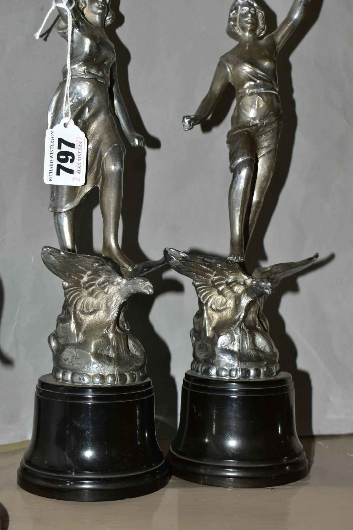 A PAIR OF ART DECO CHROME FIGURES, with a pair of Art Deco chrome candle holders, the chrome figures - Bild 7 aus 7