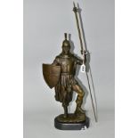 A BOXED REPRODUCTION BRONZE OF A ROMAN CENTURION, on a marble style plinth, approximate height