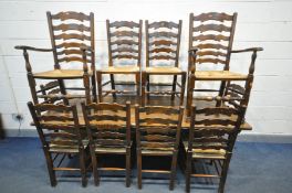 A REPRODUCTION OAK REFECTORY TABLE, on acorn legs united by a stretcher, length 214cm x depth 92cm x