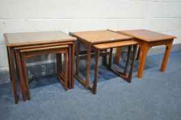 A G PLAN QUADRILLE NEST OF TWO TABLES, a mid-century mahogany nest of three tables with glass
