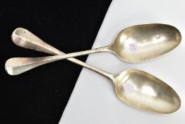 TWO SILVER TABLESPOONS, each of an Hanoverian style, shell detail to the reverse of the bowls,