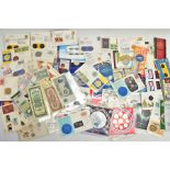 A CARDBOARD BOX CONTAINING COIN AND STAMP PACKS, ROYAL MINT COIN AND YEAR PACKS, to include BU