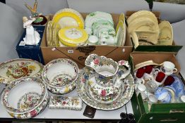 THREE BOXES AND LOOSE CERAMICS AND GLASSWARES, to include a boxed Royal Doulton Anna HN4095 figurine