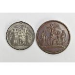 A WILLIAM WILBERFORCE SLAVE TRADE ABOLISHEMENT MEDALLION AND A QUEEN VICTORIA CORONATION JUNE 28