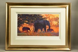 ROLF HARRIS (AUSTRALIAN 1930) 'BACKLIT GOLD' a limited edition print 93/195 depicting elephants,