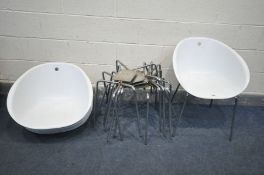 A SET OF EIGHT PEDRALI STYLE PERSPEX TUB CHAIRS, on chrome legs (condition:-top unbolted from