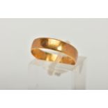 A 22CT GOLD BAND RING, wide plain polished band, hallmarked 22ct Birmingham, ring size leading