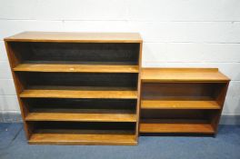 A WALNUT OPEN BOOKCASE, made up of four shelves, width 122cm x depth 42cm x height 118cm, and a teak