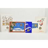 FIVE GIBRALTAR CHRISTMAS GREETING CARDS, to include their relevant fifty pence diamond finish