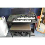 A YAMAHA ELECTONE EL-700 ORGAN with two keyboards, bass pedals, sustain and swell pedals along