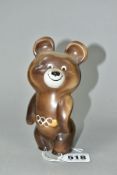 A RUSSIAN PORCELAIN MISHA THE 1980 MOSCOW OLYMPICS MASCOT FIGURE, printed marks to the base,