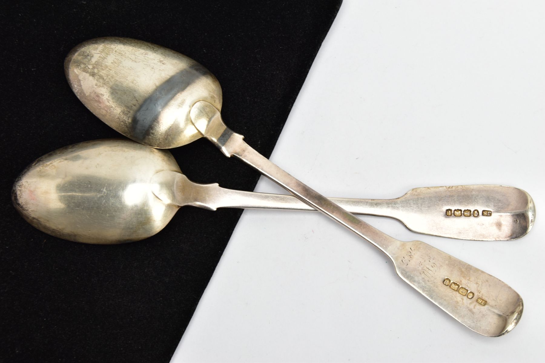 TWO MID-VICTORIAN SERVING SPOONS, fiddle pattern serving spoons, each with worn engravings to the - Image 3 of 4