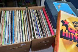 TWO BOXES CONTAINING OVER ONE HUNDRED LPs by artists such as Rod Stewart, Abba, Queen, Elvis
