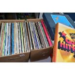 TWO BOXES CONTAINING OVER ONE HUNDRED LPs by artists such as Rod Stewart, Abba, Queen, Elvis