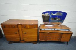 A 1930'S/40'S WALNUT SIDEBOARD, with two drawers over double cupboard doors, width 123cm x depth