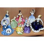 TEN ROYAL DOULTON LADY AND GIRL FIGURES, comprising 'Cissie' HN1809 (minor nibble to leaf), '