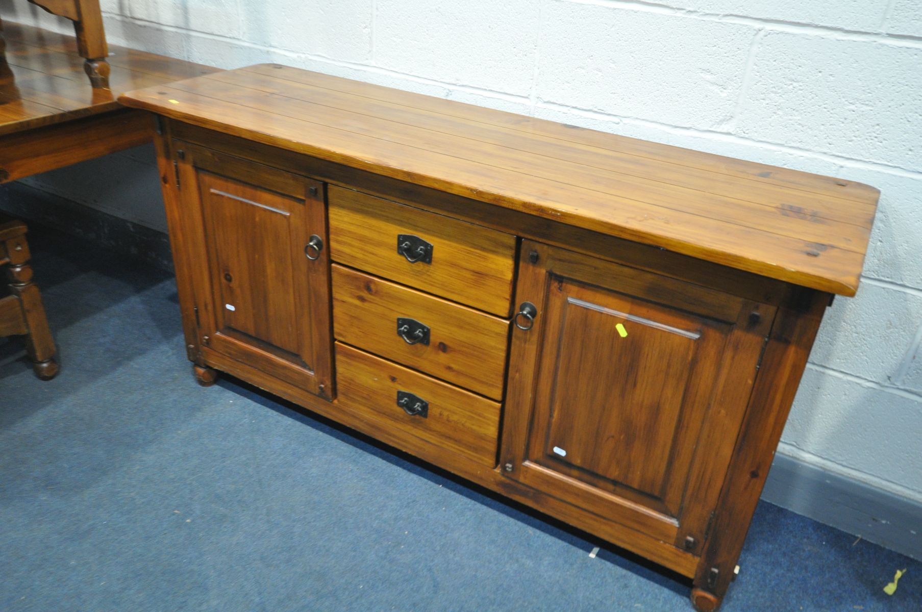 A STAINED HARDWOOD DINING TABLE, length 183cm x depth 108cm x height 77cm, six chairs and a matching - Image 4 of 4