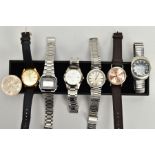 AN ASSORTMENT OF GENTS WRISTWATCHES, six gents wristwatches, names to include Rotary, Casio,