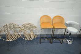 A SELECTION OF VARIOUS CHAIRS, to include a counter balanced orange upholstered stools, a pair of
