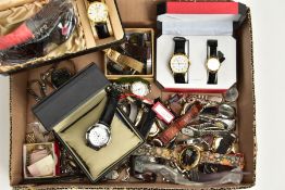 A BOX OF ASSORTED WATCHES, to include a boxed unworn Krug Baumen wristwatch, model number 2011KM,