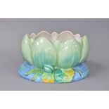 A CLARICE CLIFF NEWPORT POTTERY WATER LILY PLANTER, shape no. 973, green, blue and yellow glazes,