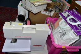 TWO BOXES AND LOOSE ART AND CRAFT EQUIPMENT, including a Simplicity '12 Needle Deluxe Felting