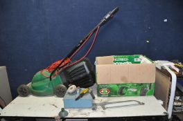 A QUALCAST EASI-TRAK 32 ELECTRIC LAWN MOWER (PAT pass and working) and a small selection of tools