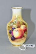 A ROYAL WORCESTER FRUIT STUDY VASE ON AN IVORY GROUND, with apples and blackberries, signed D.