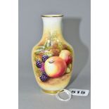 A ROYAL WORCESTER FRUIT STUDY VASE ON AN IVORY GROUND, with apples and blackberries, signed D.