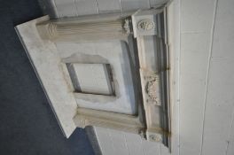 A FRENCH STYLE RESIN FIRE SURROUND, and a marble base insert, width 142cm x depth 38cm x height