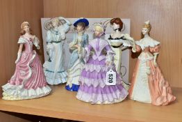 FOUR WEDGWOOD FOR SPINK LIMITED EDITION BISQUE LADY FIGURES AND TWO COALPORT LIMITED EDITION LADY
