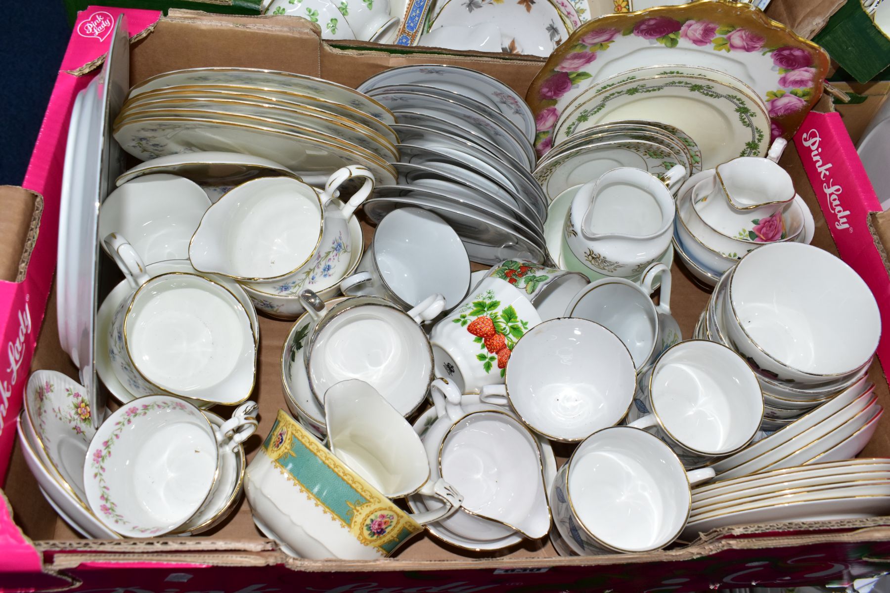 FIVE BOXES OF ASSORTED CERAMICS, mostly mid-20th century part tea sets by Tuscan, Colclough, Royal - Image 2 of 6