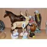 FIVE BESWICK ANIMAL AND BIRD FIGURES AND A ROYAL DOULTON 'MR TOADFLAX' BRAMBLY HEDGE FIGURE, D.