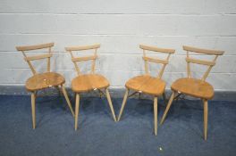 A SET OF FOUR ERCOL WINDSOR MODEL 461 ELM AND BEECH STACKING CHAIRS (condition:-stripped and