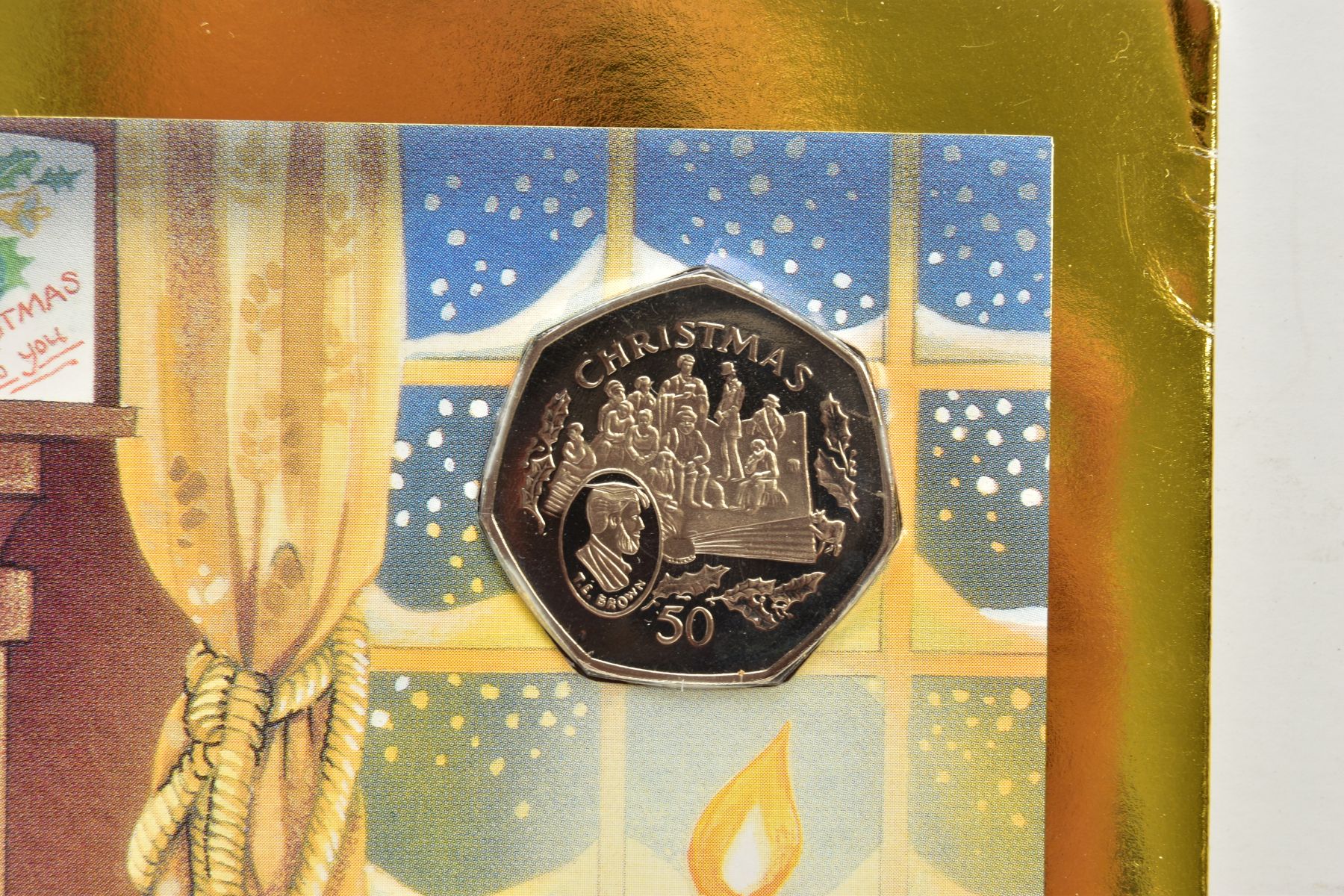 FOUR ISLE OF MAN CHRISTMAS GREETINGS CARDS WITH DIAMOND FINISH FIFTY PENCE COINS, to include 1997 - Image 4 of 18