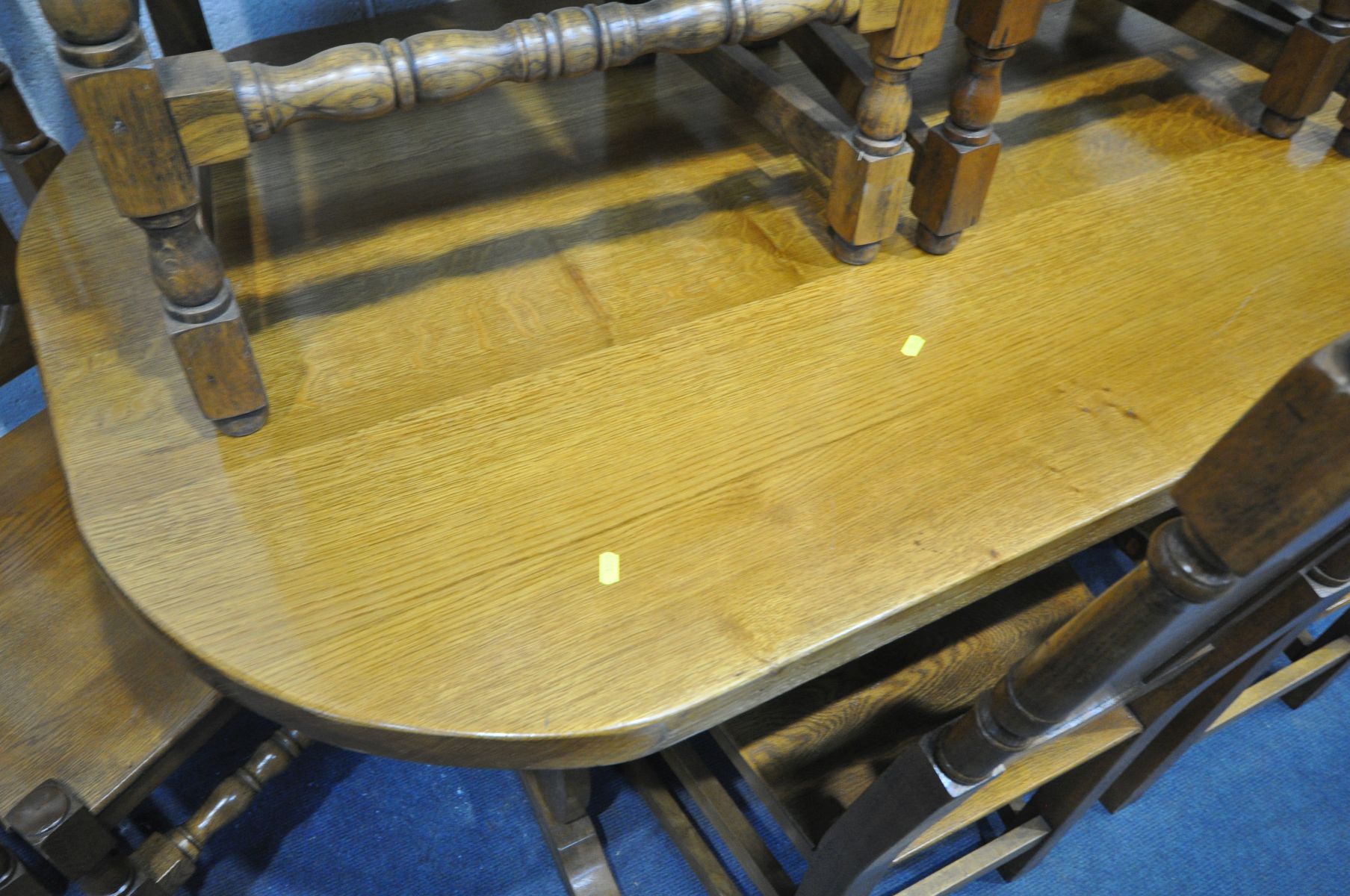 A SET OF TEN LIGHT SOLID OAK HIGH BACK DINING CHAIRS, with fielded panel backs, turned stretchers, - Image 2 of 4