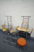 A SELECTION OF BISTRO FURNITURE, to include an aluminium circular table with two armchairs (one