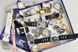 A BOX OF ASSORTED WRISTWATCHES, twenty four ladies fashion wristwatches, names to include Citizen,