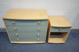 A MODERN BEECH CHEST OF FOUR LONG DRAWERS, width 84cm x depth 47cm x height 73cm, and a matching