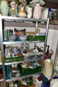FIVE BOXES AND LOOSE CERAMICS, WALKING STICKS, TABLE LAMPS, ETC, including twenty three collectors