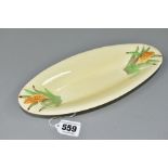 A CLARICE CLIFF FOR NEWPORT POTTERY 'CORN COB' DISH, of oval form, length 25cm, width 11cm, with