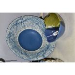 LOUISE DARBY (b.1957) A STUDIO POTTERY FRUIT BOWL, with blue field, stamped to base of rim, diameter