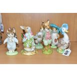 FIVE BESWICK AND THREE ROYAL ALBERT BEATRIX POTTER CHARACTER FIGURES, the Beswick comprising satin