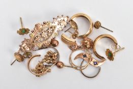 A SMALL PARCEL OF JEWELLERY, to include a late Victorian brooch of a lozenge shape detailed with