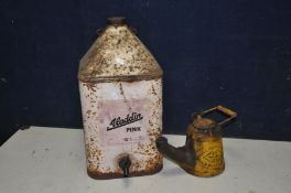 A WELLS UNBREAKABLE PARAFIN TORCH and a vintage Aladdin paraffin can (2)